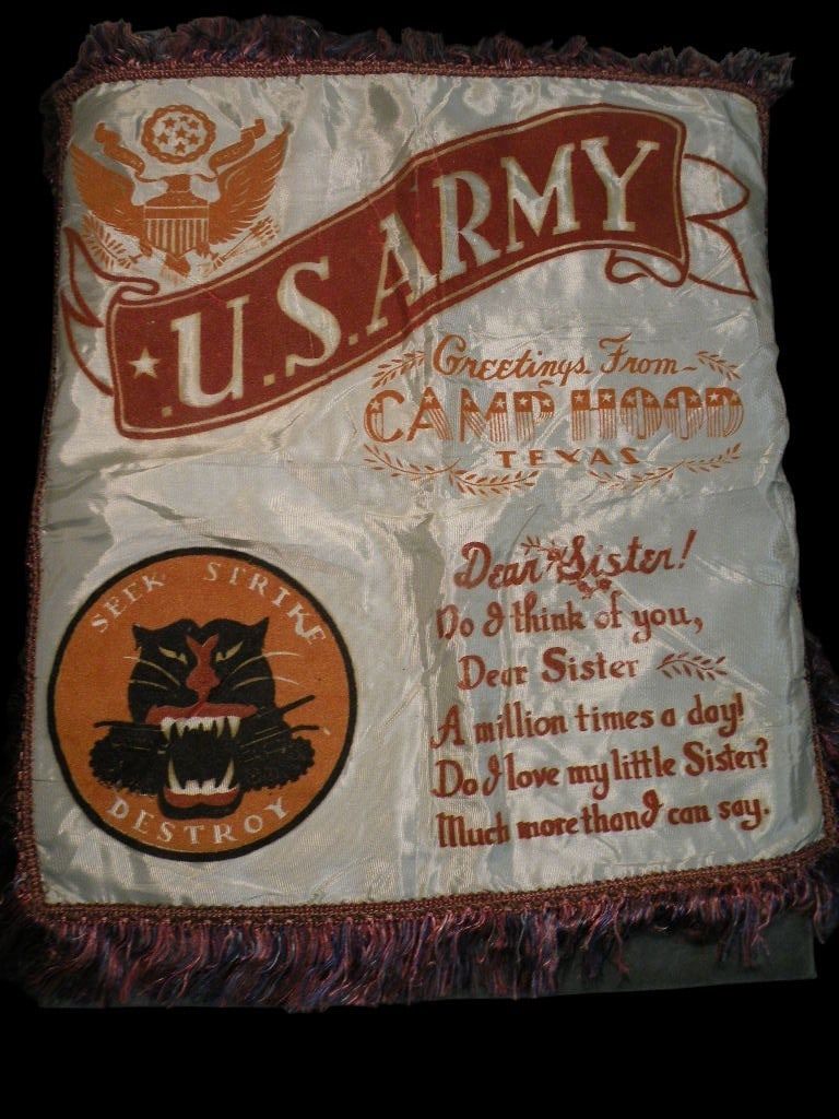 Lot 363A: WWII US Army Tank Destroyer Camp Hood Pillow Sham