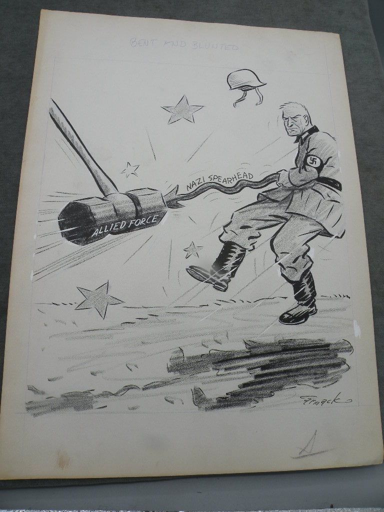 Lot 365B: Fantastic WW2 original political cartoon drawn by artist Paul R. Carmack