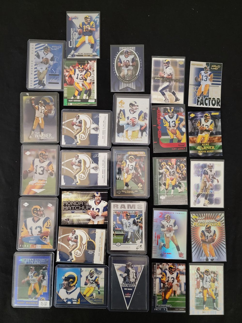 Lot 393: Twenty-Seven Kurt Warner St. Louis Rams Football Trading Cards, 1999-2001