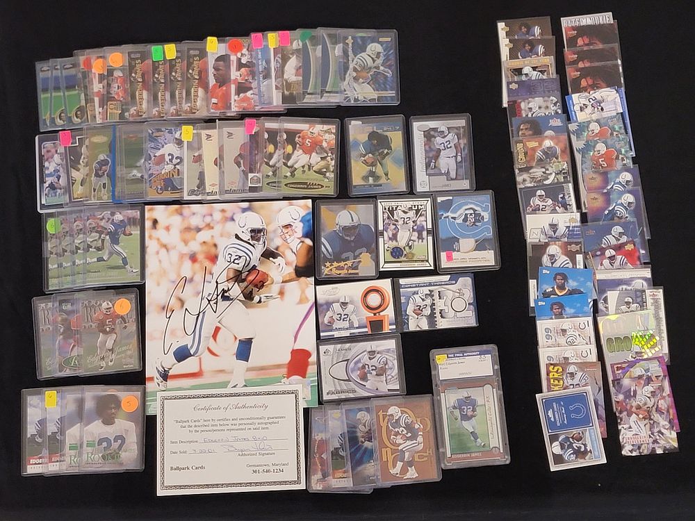Lot 405: Collection of Edgerrin James Indianapolis Colts Memorabilia Including Signed Photo and 1999 Rookie