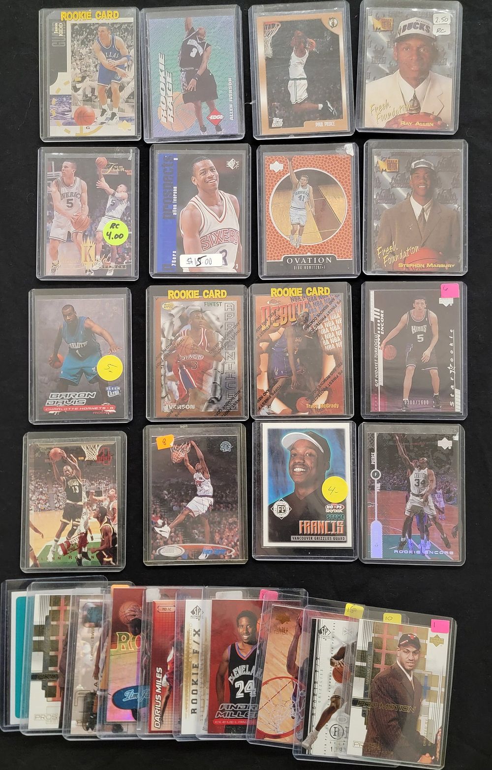 Lot 406: 1990s and 2000s NBA Rookie and Insert Trading Cards Featuring Allen Iverson, Paul Pierce, and Dirk