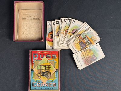 The Game of Puss in the Corner Card Game by McLoughlin Bros 1888. An antique card game titled 