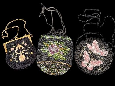 A Trio of Vintage Beaded Evening Bags in the Art Deco Style. A trio of vintage beaded evening 
