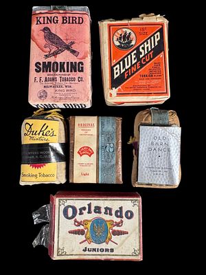 Early to Mid-20th Century Tobacco Advertising Packs, Pouches, and Cigar Box. A collection of 