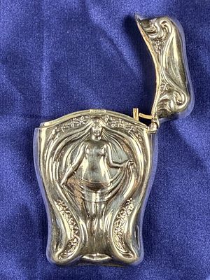 Art Nouveau Sterling Silver Vesta Case with Repousse Maiden Motif. An Art Nouveau sterling 