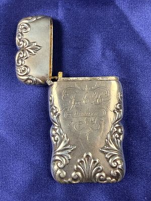Unger Brothers Art Nouveau Sterling Silver Vesta Matchsafe Souvenir of New York. A sterling 