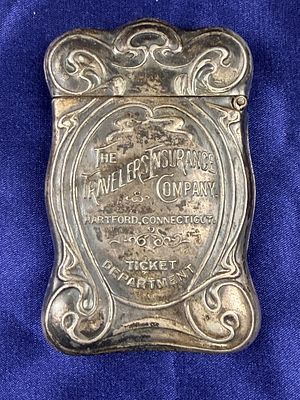 Antique Travelers Insurance Company Art Nouveau Promotional Vesta Case. This antique match safe 