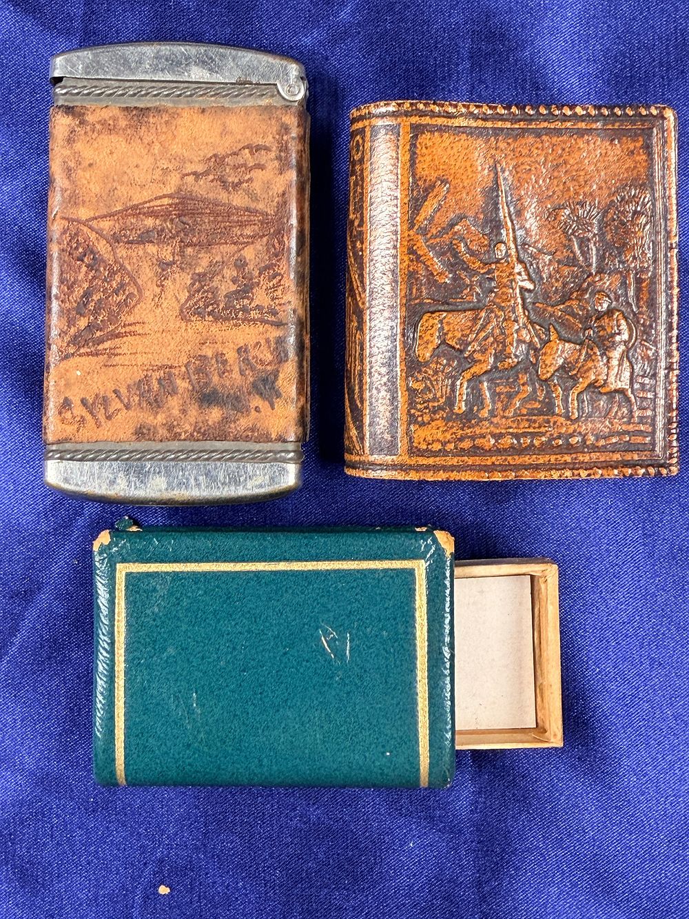 Lot 72: Three Vintage Leather Matchbox Holders including Spanish Tooled Leather Examples