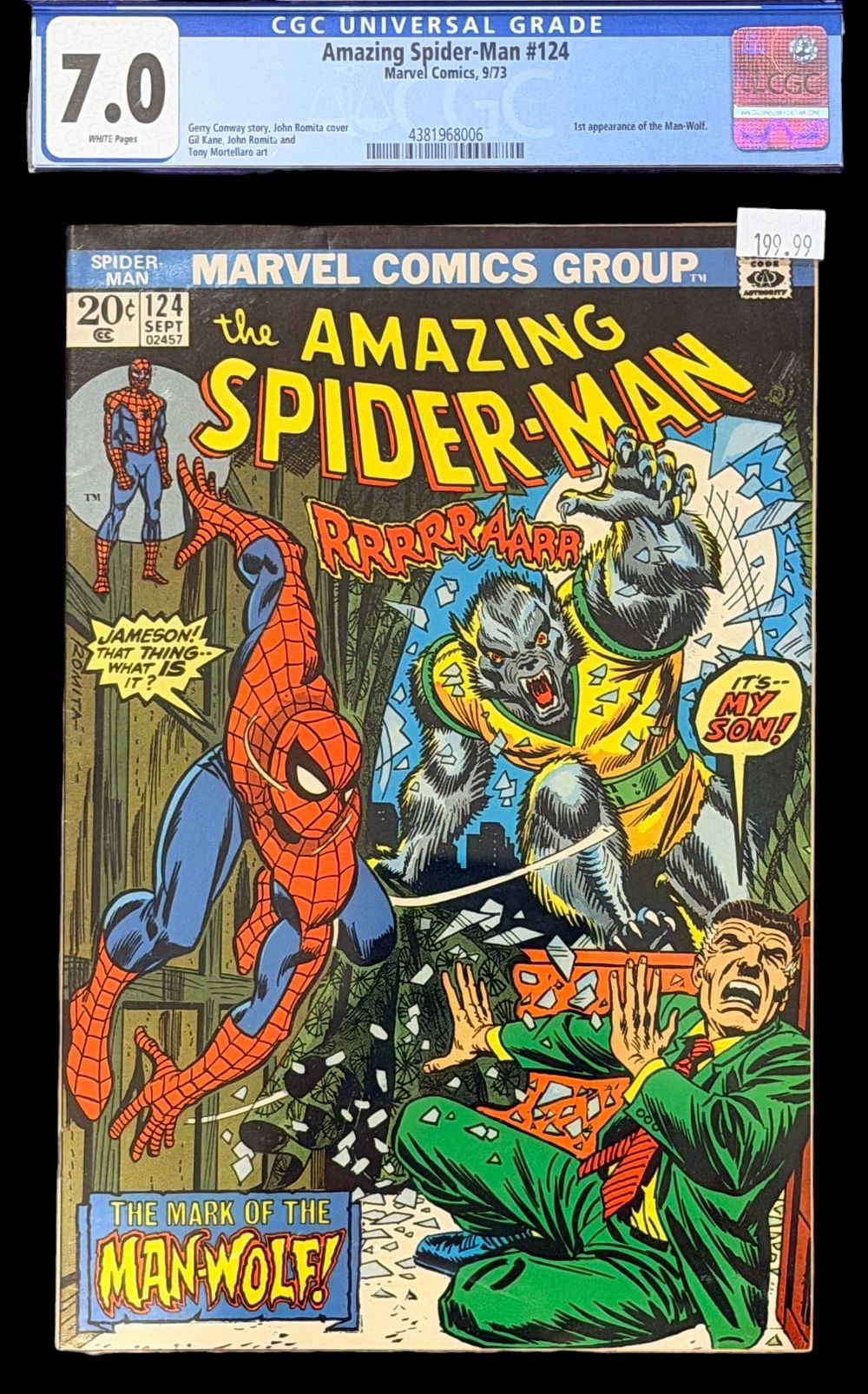 Lot 98: The Amazing Spider-Man  No.124  Marvel Comics, 1973  CGC 7.0, 1st Appearance of Man-Wolf