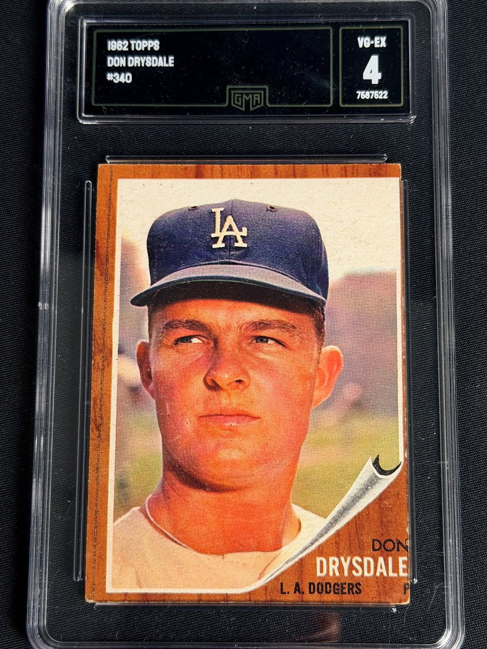 Lot 108: 1962 Topps Don Drysdale  No.340 Baseball Card GMA 4 VG-EX