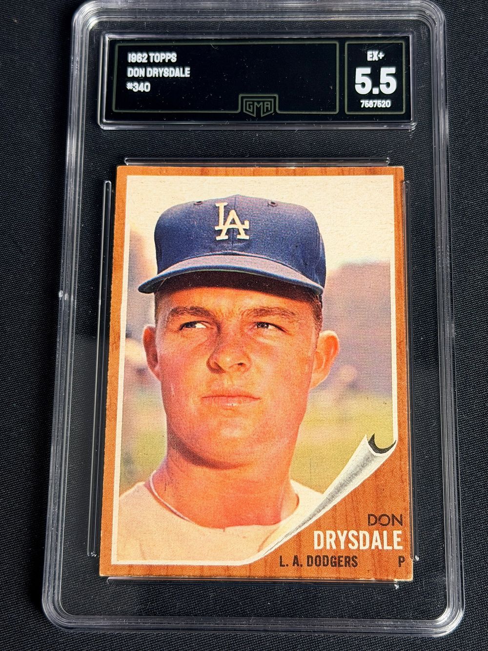 Lot 109: 1962 Topps  No.340 Don Drysdale Los Angeles Dodgers GMA 5.5 EX+