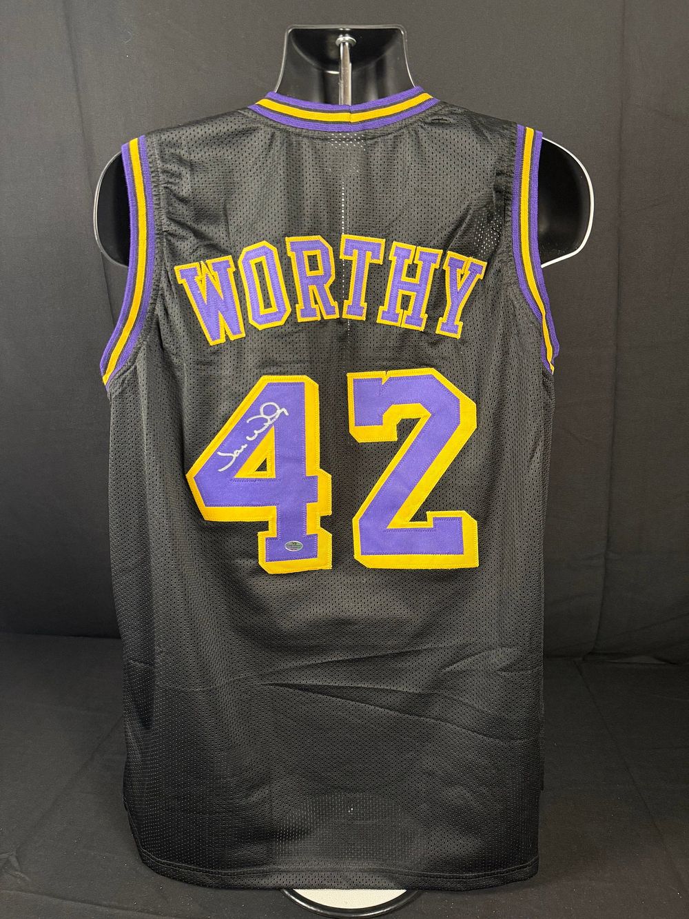 Lot 48: James Worthy Signed Los Angeles Lakers Black Jersey