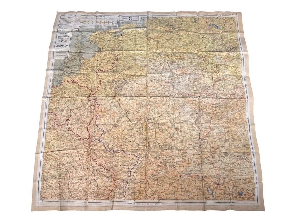Lot 78: WWII AAF Silk Escape Map Holland - Germany - France  - Sheet C-D