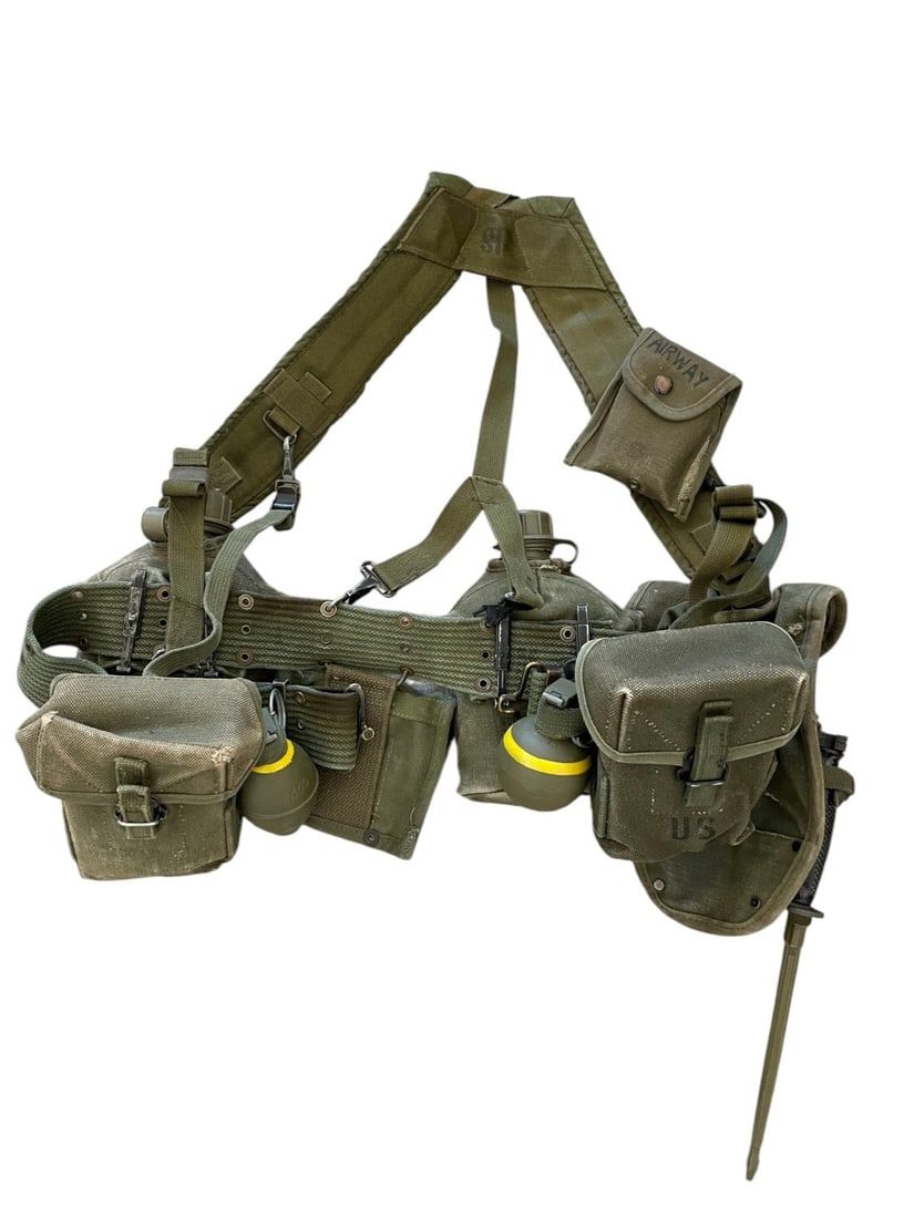 Lot 132: Vietnam M-1956 LCE Rig, Bayonet & Inert Grenades