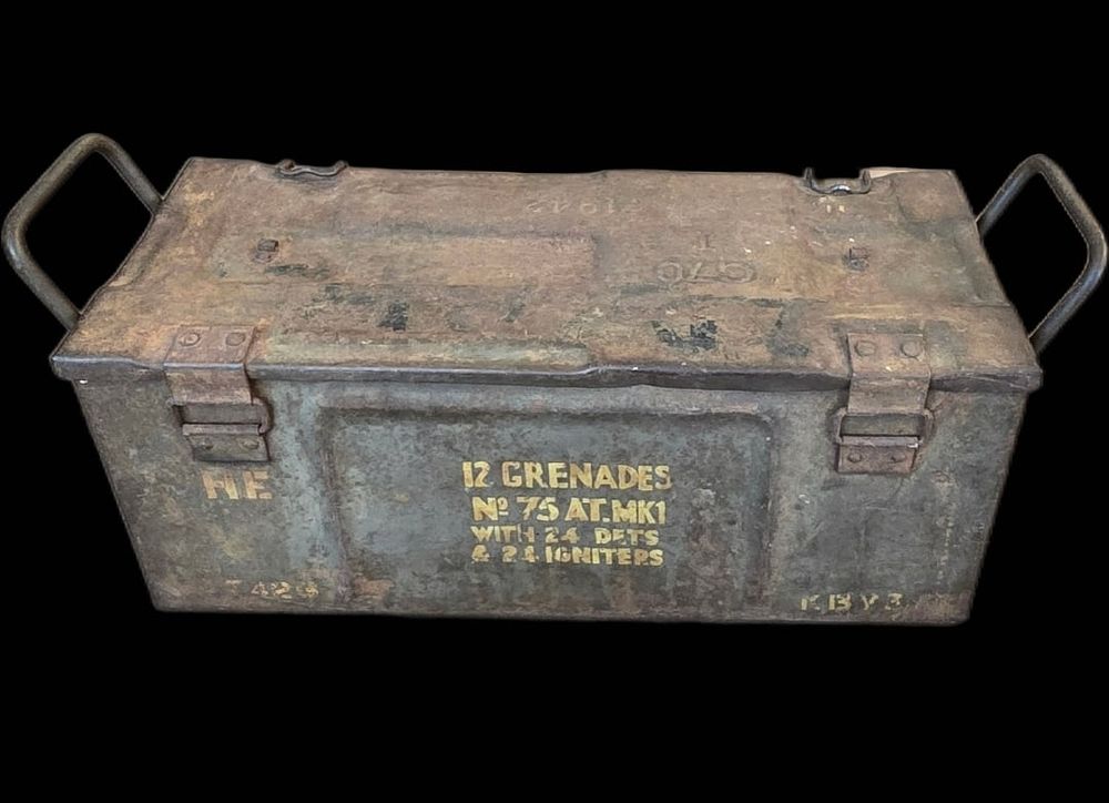 Lot 144: WWII British G70 Hawkins No.75 AT Grenade Box