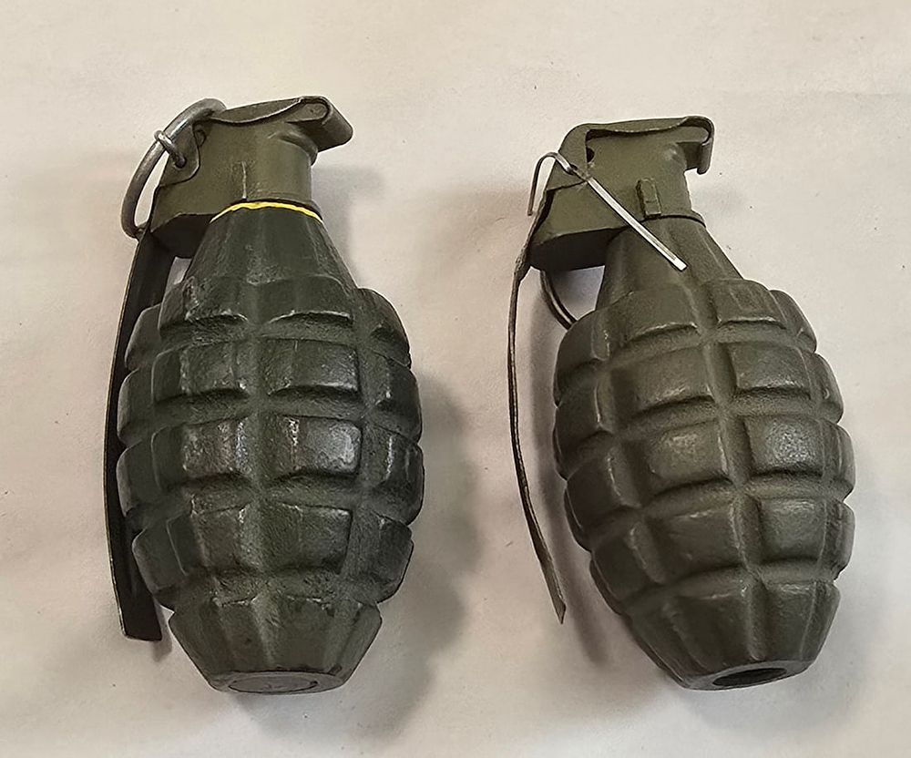Lot 157: WWII Mk II Pineapple Grenades, Pair