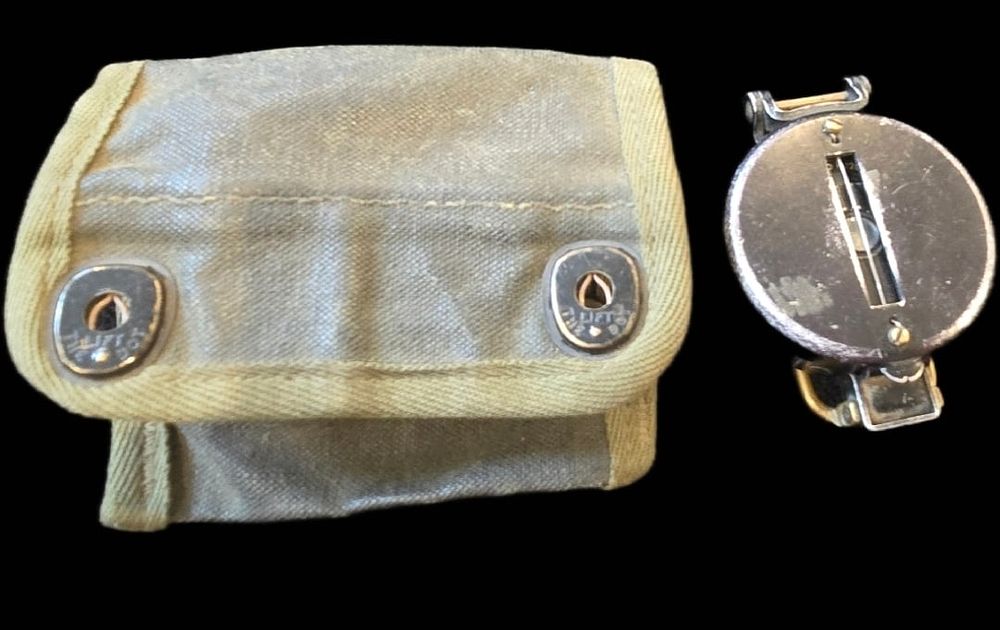 Lot 172: WWII Gurley Lensatic Marching Compass & OD Pouch