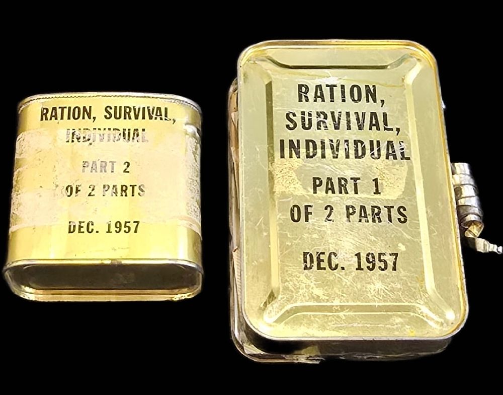 Lot 191: 1957 Meal Survival Kits 1 of 2 & 2 of 2 - Opened