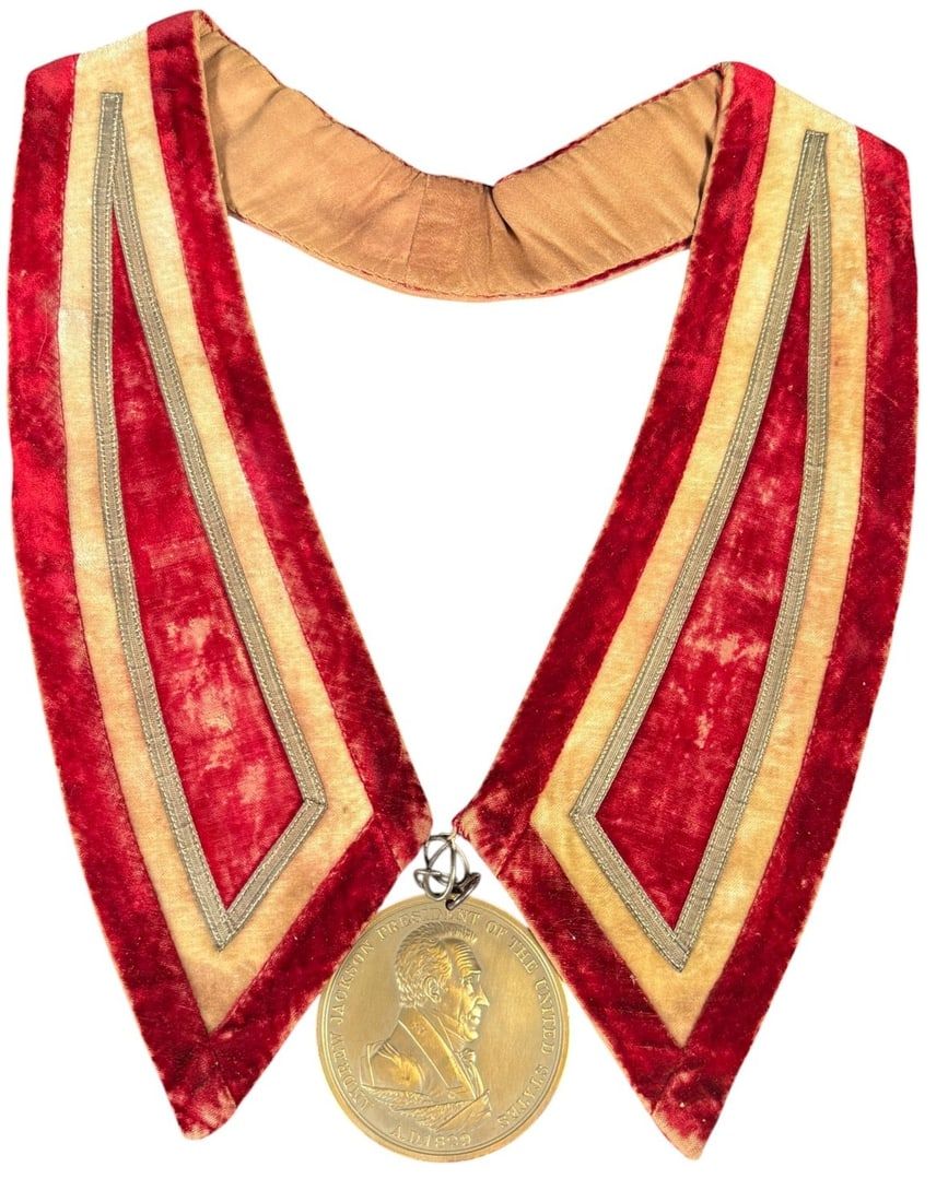 Lot 204: Jackson Indian Peace Medal, 1829, with red velvet