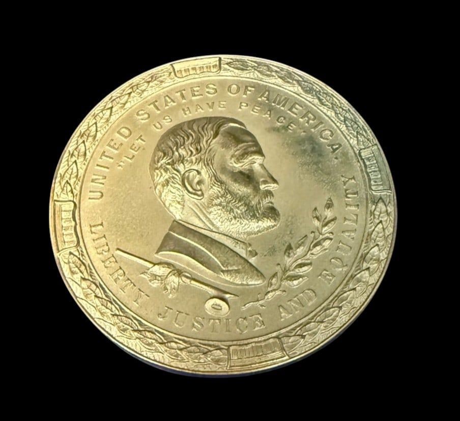 Lot 205: Grant Indian Peace Medal, 1871, with beaded hide