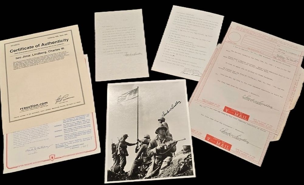 Lot 227D: Charles W. Lindberg Signed Iwo Jima First