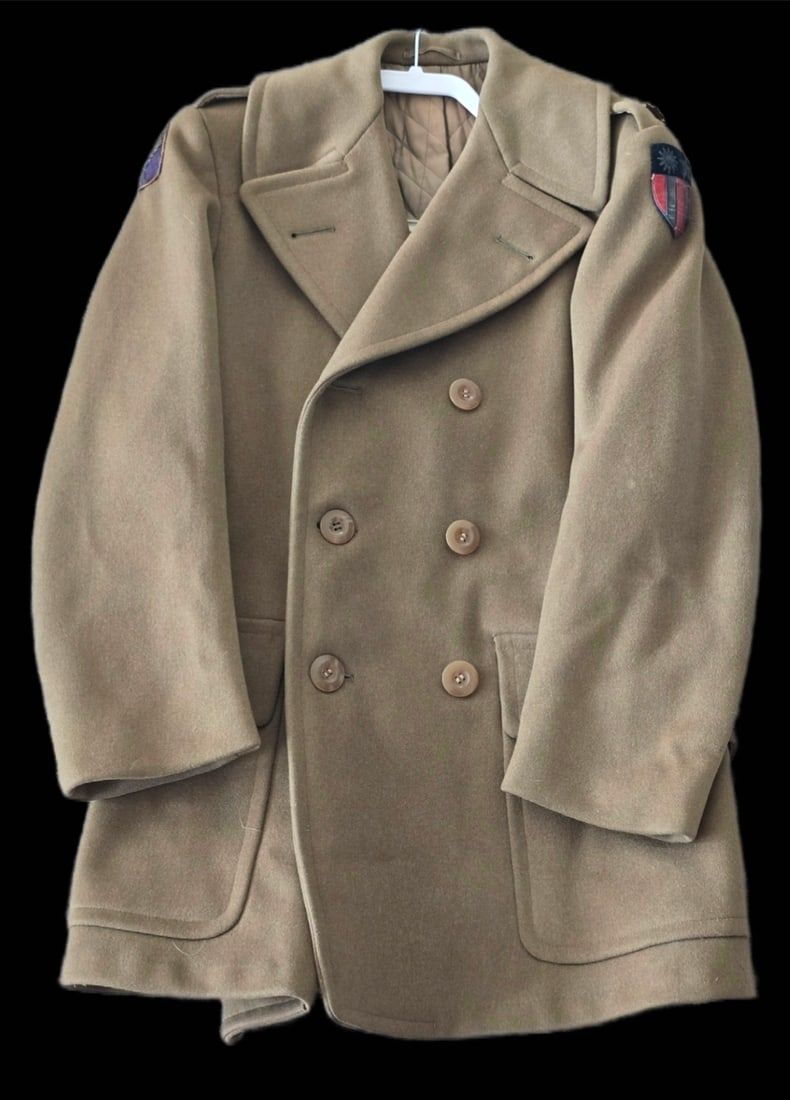 Lot 282: WWII USAAF Officer Overcoat, CBI Bullion Patches