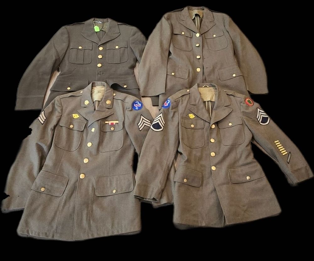 Lot 289: WWII Four-Pocket Tunics - One Officer, Three