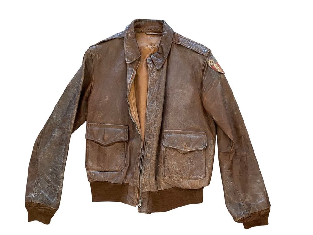 Lot 313: WWII A-2 Leather Flight Jacket CBI Patches