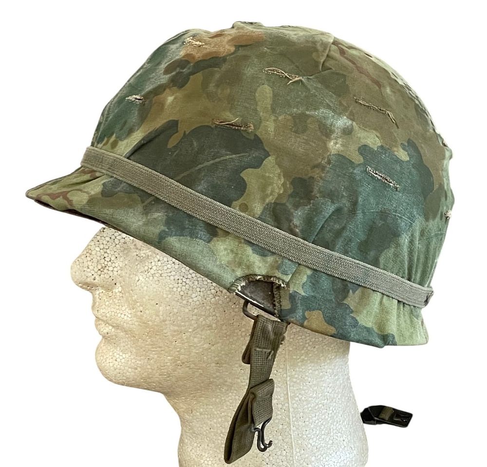 Lot 433: Vietnam-Era M1 Helmet, Mitchell Cover, Marmac