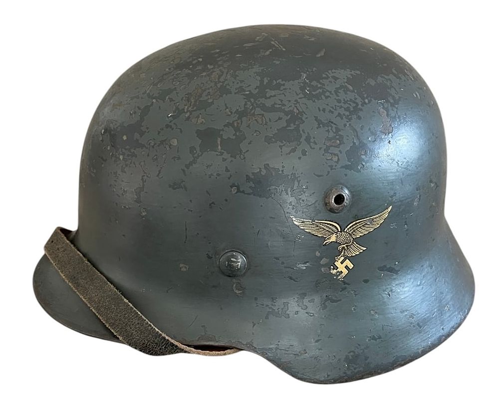 Lot 451: WWII German Luftwaffe M35 Early Eagle Double Decal Helmet