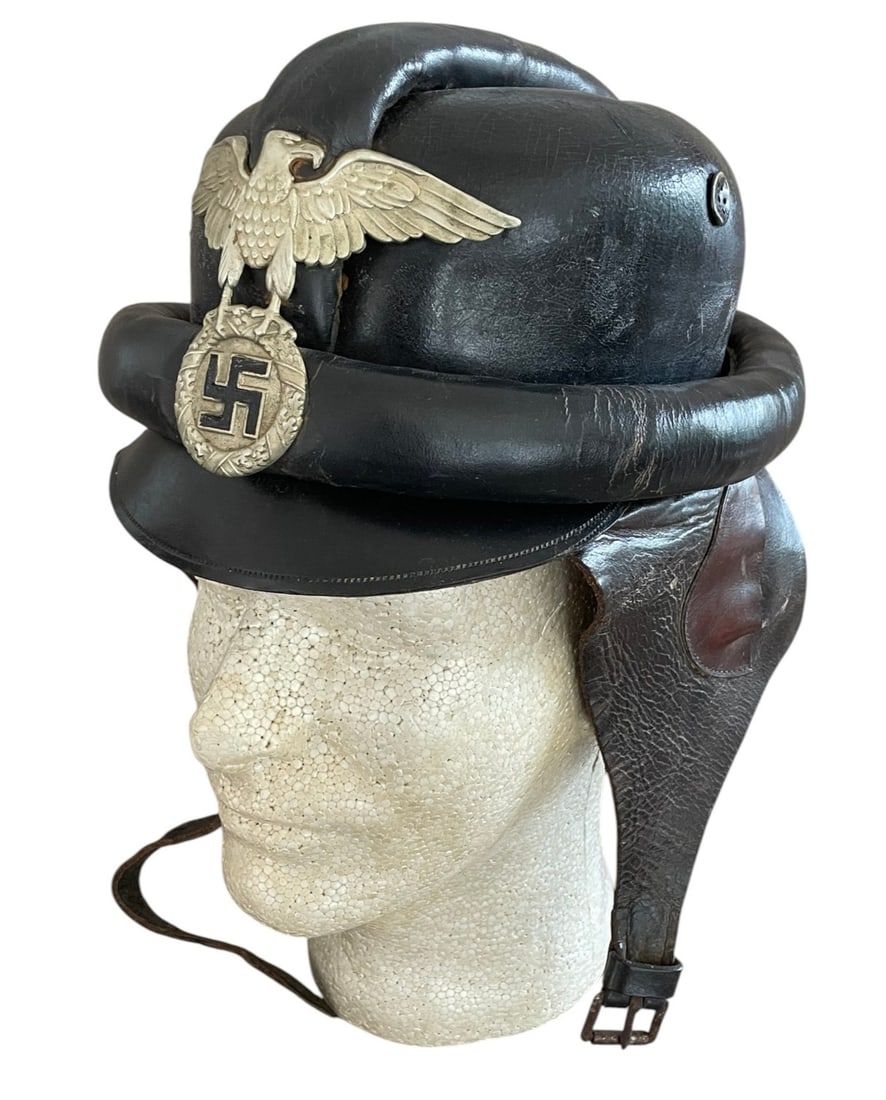 Lot 452: WWII German NSKK Motorcycle Leather Helmet RARE