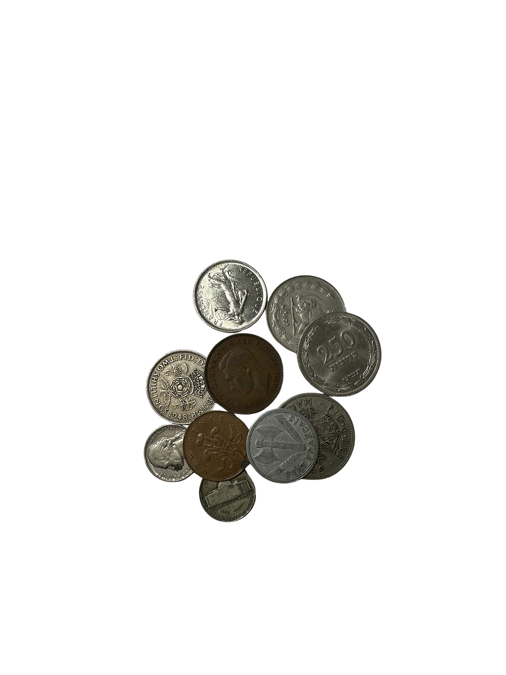 לוט של עשרה מטבעות מחומרים שונים