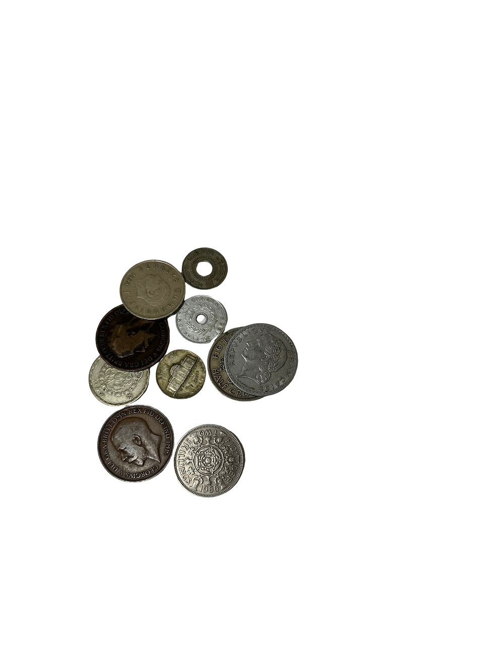 לוט של עשרה מטבעות מחומרים שונים