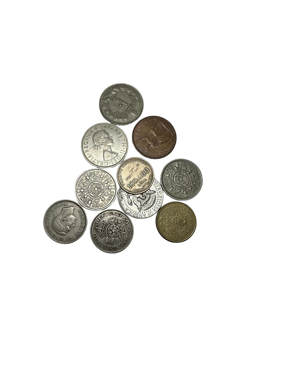 לוט של עשרה מטבעות מחומרים שונים