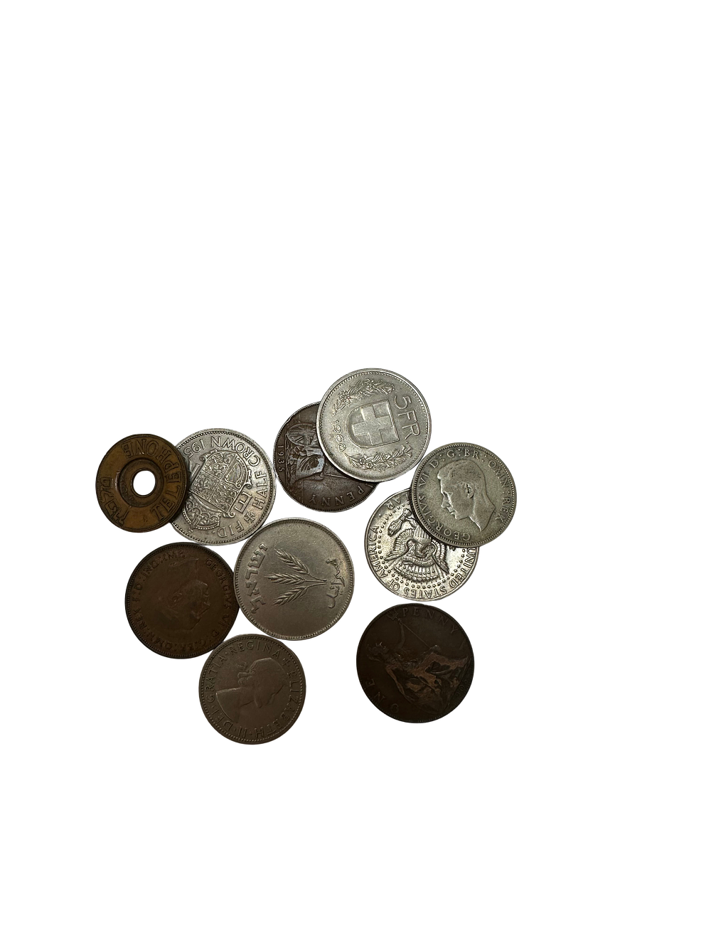 לוט של עשרה מטבעות מחומרים שונים