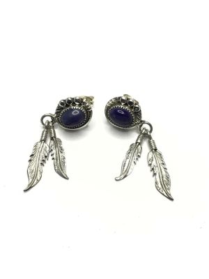 Navajo handmade earrings. Sterling Silver earrings with Dark Lapis stones. 4.35 grams total 