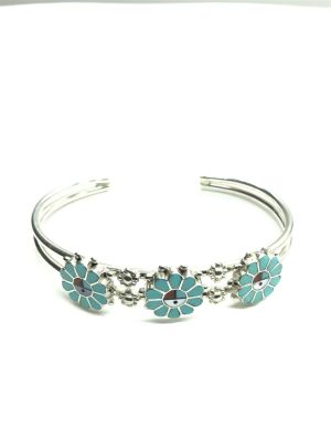 Zuni handmade cuff bracelet. Sterling Silver Cuff featuring multiple stone inlay. 13.28 grams of 