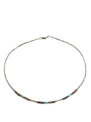 Artisan made sterling necklace with multiple stone beads. 3.25 grams total weight. 16 inches length.