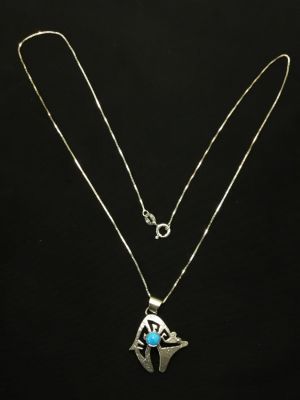 Navajo handmade necklace with pendant. Sterling silver necklace with pendant featuring Kingman 