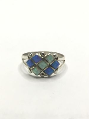 Navajo handmade ring. Sterling silver ring with turquoise and Opal stones. 2.05 grams total 