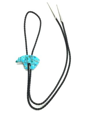 Navajo handmade bolo tie. Sterling Silver bolo tie featuring turquoise inlay. 34.24 grams of 