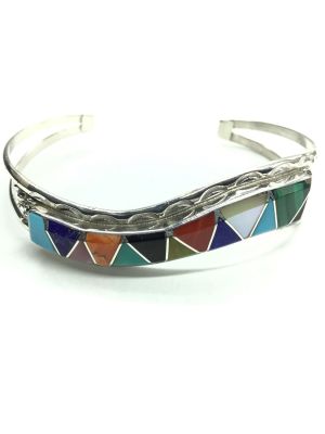 Zuni handmade bracelet cuff. Sterling Silver Zuni handmade cuff featuring multiple stone inlay. 