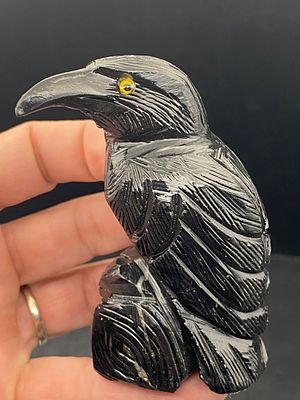 Rock, Crystal, Natural, Decor, Collectible, Carving, Raven. Black Onyx Raven