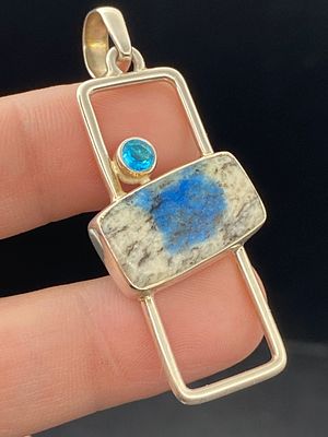Rock, Crystal, Natural, Jewelry, Pendant, Sterling. K2 (Azurite/Granite) with Blue Topaz 