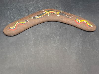 Artifact, Rock, History, Collectible, Tool,. Boomerang with Hand-Painted Aboriginal Design Australia