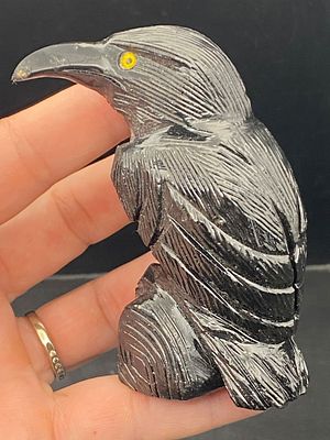 Rock, Crystal, Natural, Decor, Collectible, Carving, Raven. Black Onyx Raven