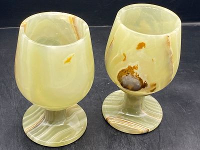 Rock, Crystal, Natural, Decor, Collectible, Carving,. Wine Glass. Wine Glasses: Onyx (Banded 