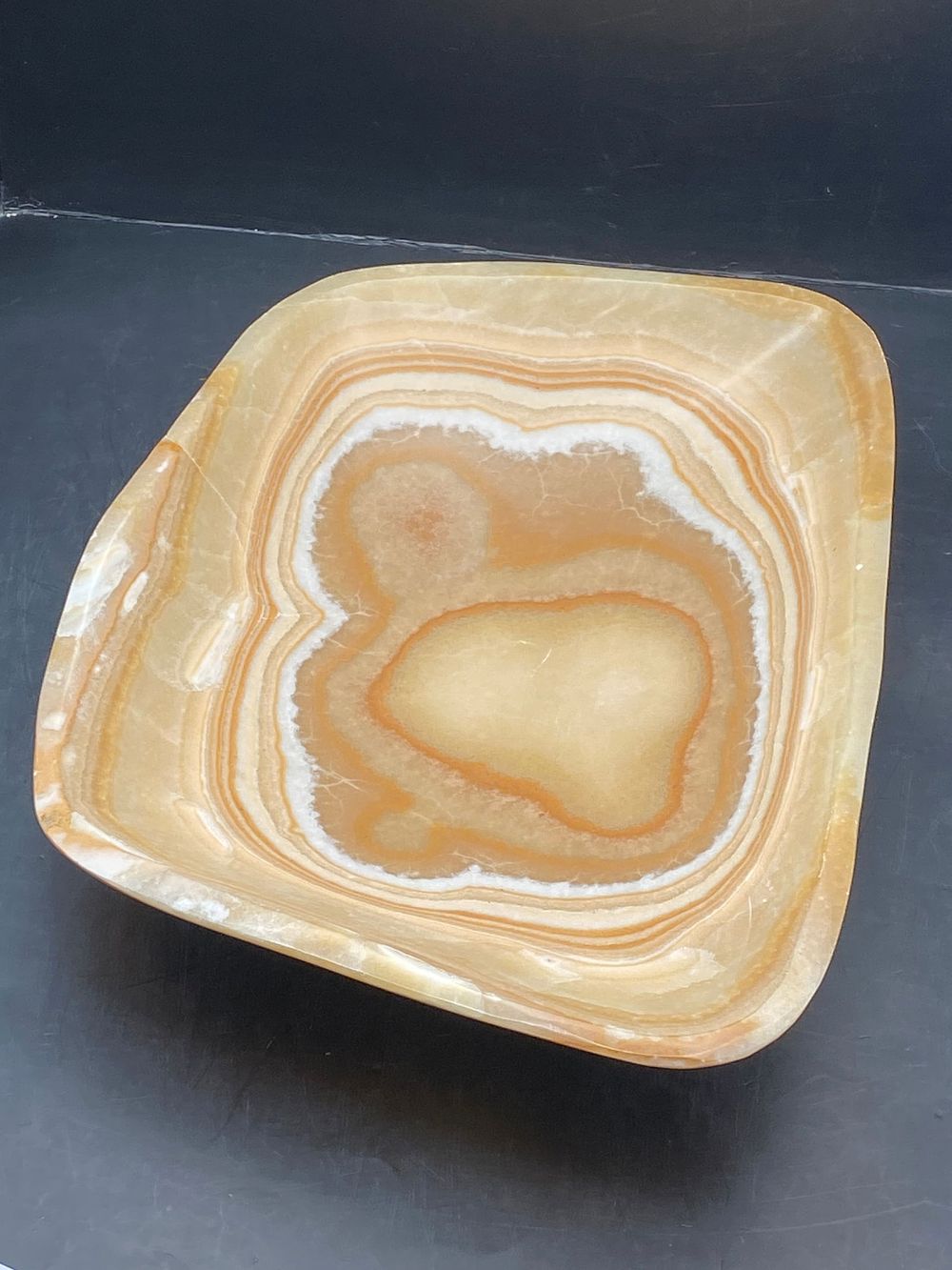 Rock, Crystal, Natural, Decor, Collectible, Carving, Bowl. Banded Calcite Bowl 10.75x7.5"