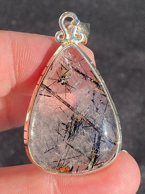 Rock, Crystal, Natural, Jewelry, Pendant, Sterling. Quartz with Tourmaline Sterling Silver Pendant