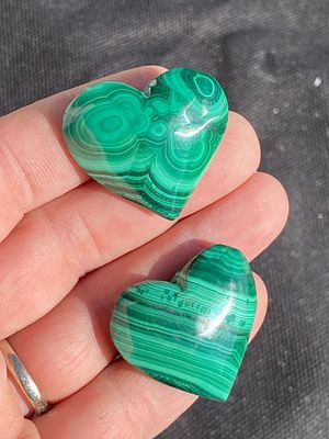 Rock, Crystal, Natural, Decor, Collectible, Carving, Heart. 2 Malachite Hearts